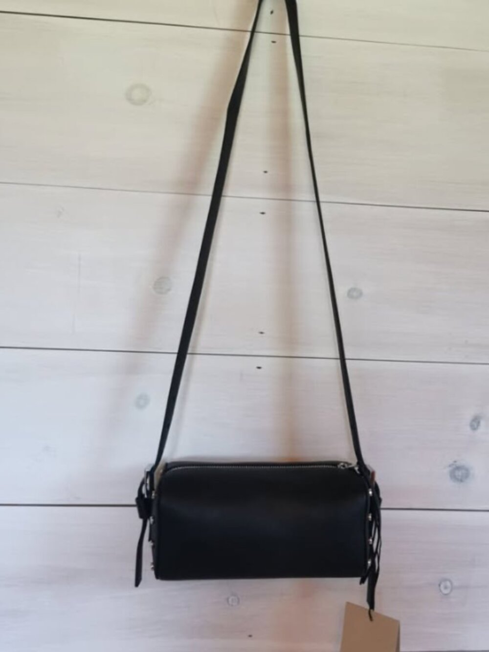 NWT ALL SAINTS Black Leather Micro Barrel Cross Body Bag